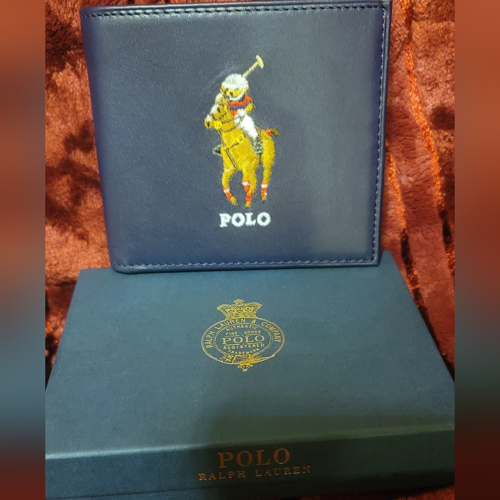 NWT-Ralph Lauren Polo Bear Wallet-Equestrian Bear-Nappa Leather- Navy Blue